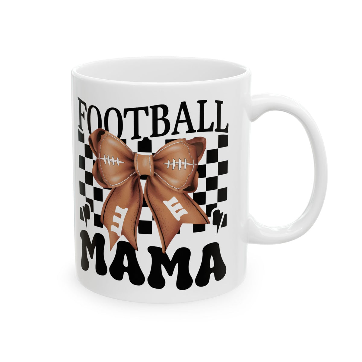 Football Mama Ceramic Mug – “Football Mama” Checkered Design (11oz & 15oz)