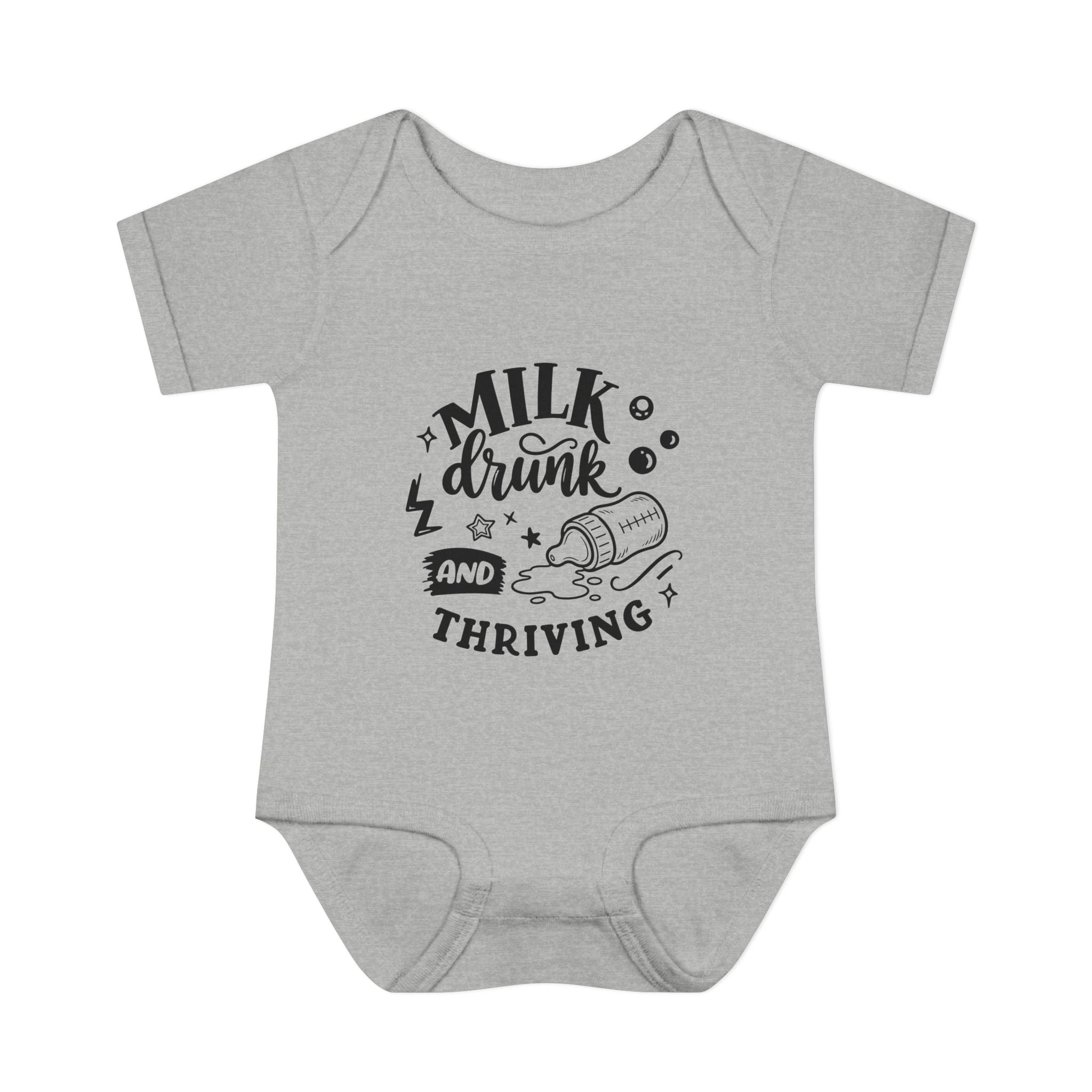 Infant Bodysuit - "Milk, Drink and Thriving" Baby Onesie (Cute Bottle Design)